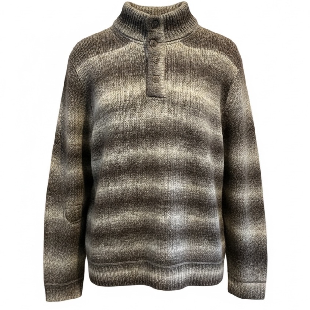 GH Bass Men’s Grandpa Cozy Gray Brown Botton Collar Sweater W/ Elbow Patches XL